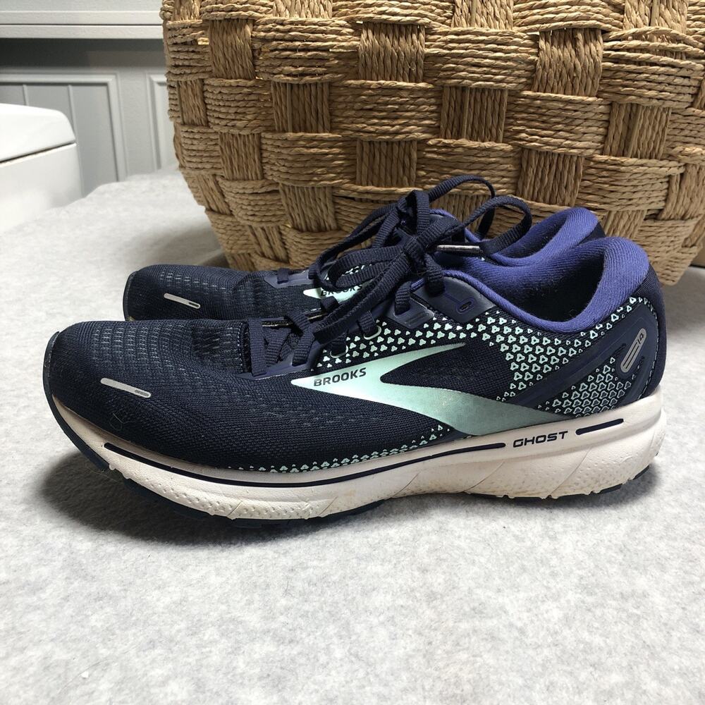 Brooks Ghost 14 Running Shoes Womens Size 11.5 Wide Black Blue Athletic Walking